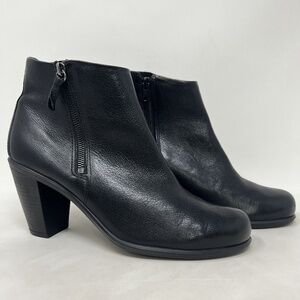 Ecco Womens Casual Leather Zip Up Block Heel Black Ankle Boots Size 41/ US 10